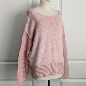 Rebecca Minkoff Sweater Cotton Knit Bateau & V-Neck Reversible Twist Pink L NWT